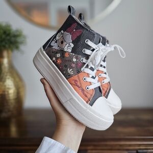 🎀 Disney Minnie Mouse Floral High-Top Sneakers | Kids Size 2 | Canvas Patchwork